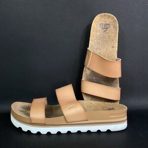 Reef Cushion Vista Hi Natural Platform Slip-On Sandals Womens 10 Brown Two-Strap